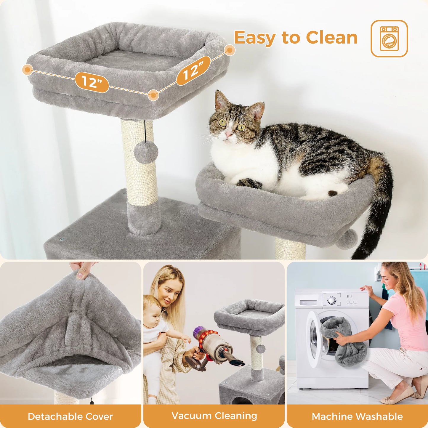 Petpie  73"Cat Tree for Large Cats Multi Level Play Tower Condo 7 Sisal Cat Scratching Posts Gray