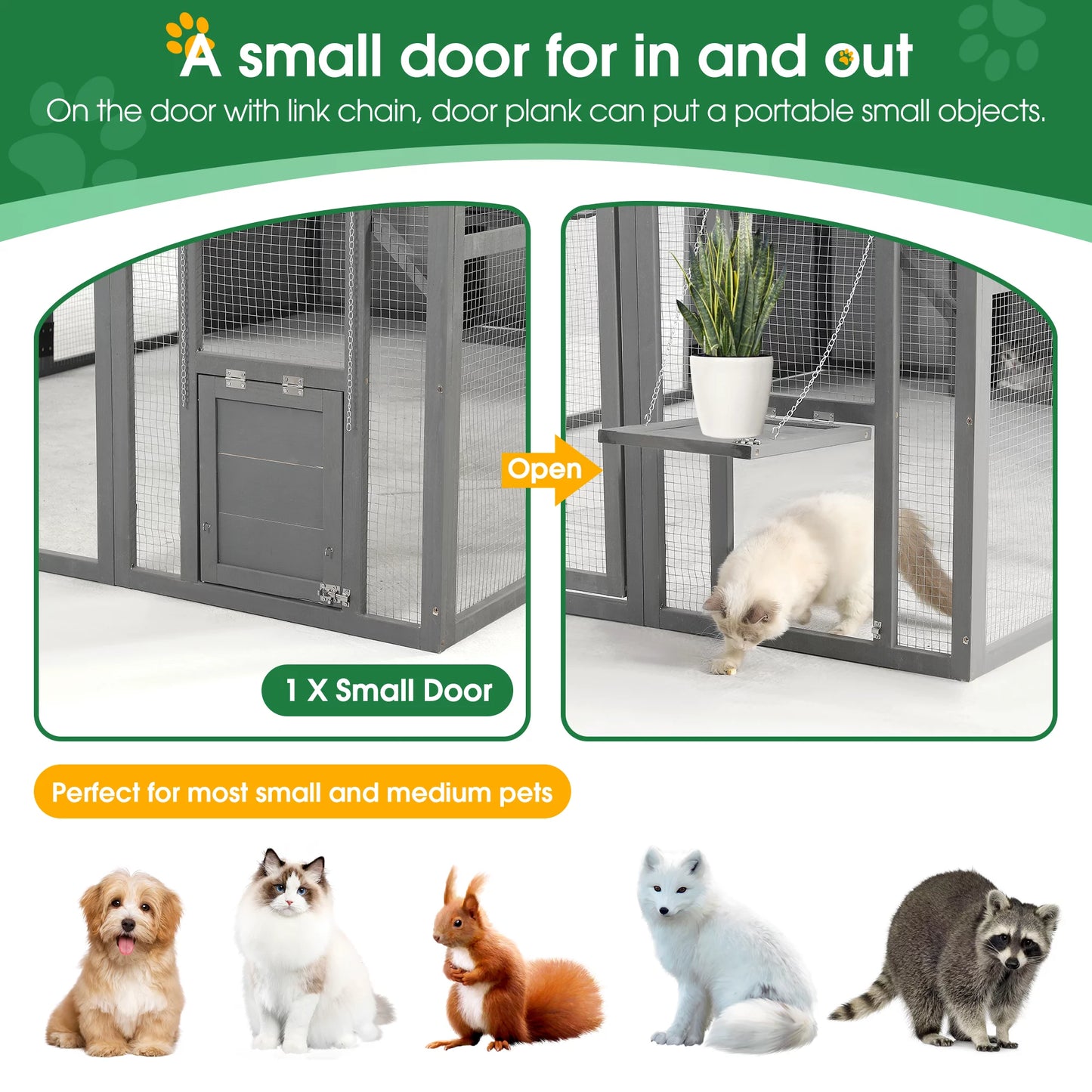 Petpie Grey Cat House Large 108.7'', Weatherproof UV Proof Walk-in Wooden Cat Enclosure Large for Multiple Cats, Upgrade Luxury Cat Condo Cage Playpen with Sunshine Board, Dark Grey